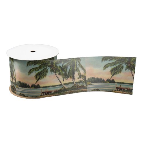 Vintage Coconut Palms Tropical Breeze Sunset Satin Ribbon