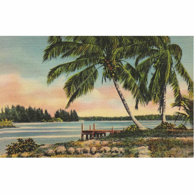 Vintage Coconut Palms Tropical Breeze Sunset Statuette (Front)