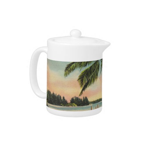 Vintage Coconut Palms Tropical Breeze Sunset Teapot