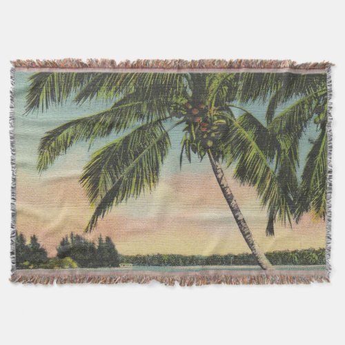 Vintage Coconut Palms Tropical Breeze Sunset Throw Blanket