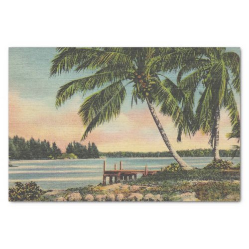 Vintage Coconut Palms Tropical Breeze Sunset Tissue Paper