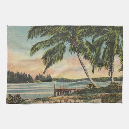 Vintage Coconut Palms Tropical Breeze Sunset Towel