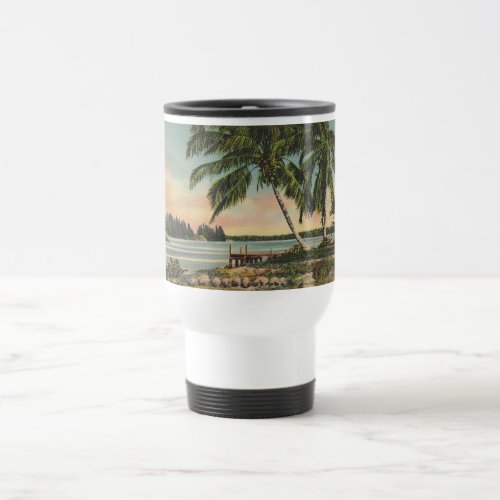 Vintage Coconut Palms Tropical Breeze Sunset Travel Mug