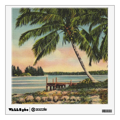 Vintage Coconut Palms Tropical Breeze Sunset Wall Decal