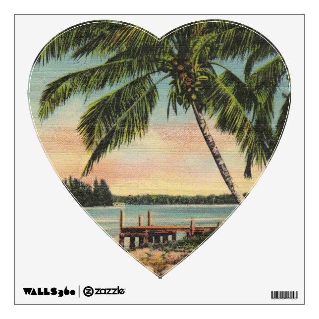 Vintage Coconut Palms Tropical Breeze Sunset Wall Sticker (Front)