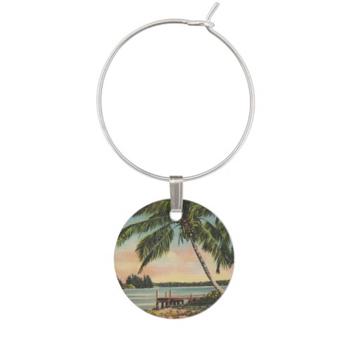 Vintage Coconut Palms Tropical Breeze Sunset Wine Charm