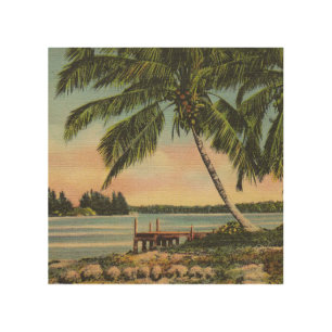 Vintage Coconut Palms Tropical Breeze Sunset Wood Wall Art