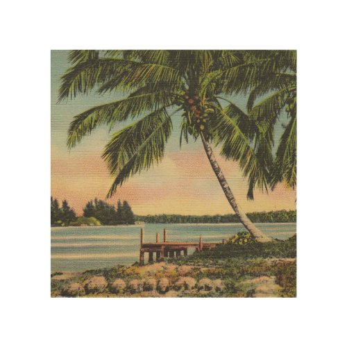 Vintage Coconut Palms Tropical Breeze Sunset Wood Wall Art