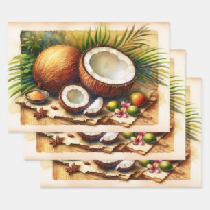 Vintage Coconut Tropical Decoupage Wrapping Paper Sheets
