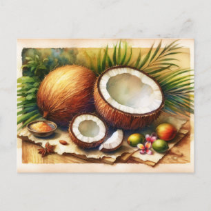 Vintage Coconut Tropical Postcard