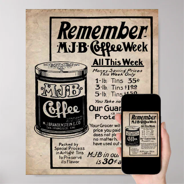 Vintage Coffee Ad MJB Coffee Sale Print Zazzle