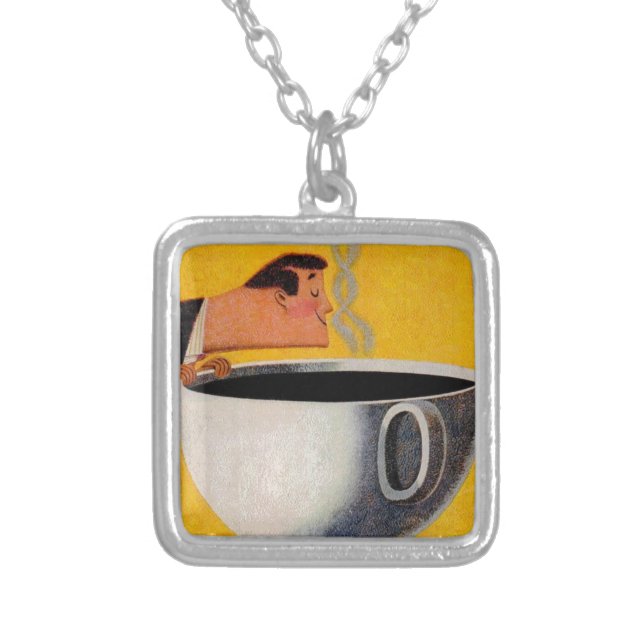 Vintage Coffee Advertisement Silver Plated Necklace (Front)