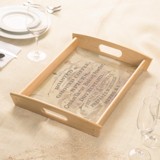 Vintage Coffee and Spices Rustic Serving Tray (Front)