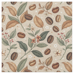 Vintage Coffee Bean Botanical Floral Cafe Pattern Fabric