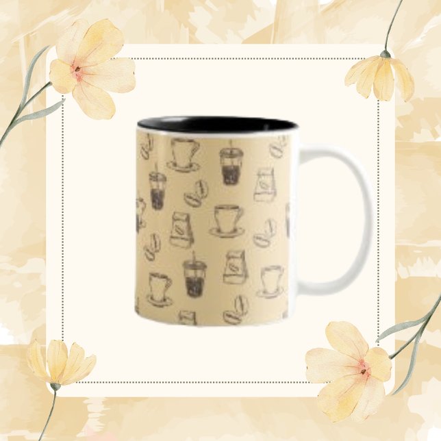 Vintage Coffee Bean Drink Cup Caffeine Pattern Mug (Creator Uploaded)