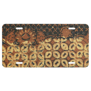 Vintage Coffee Bean Geometric Batik Pattern License Plate