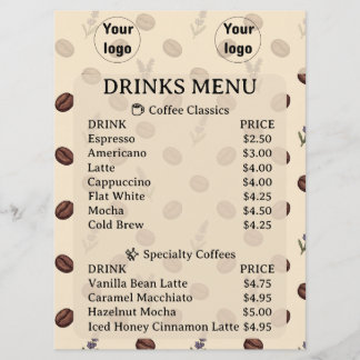 Vintage Coffee Beans and Lavender Seamless Pattern Menu