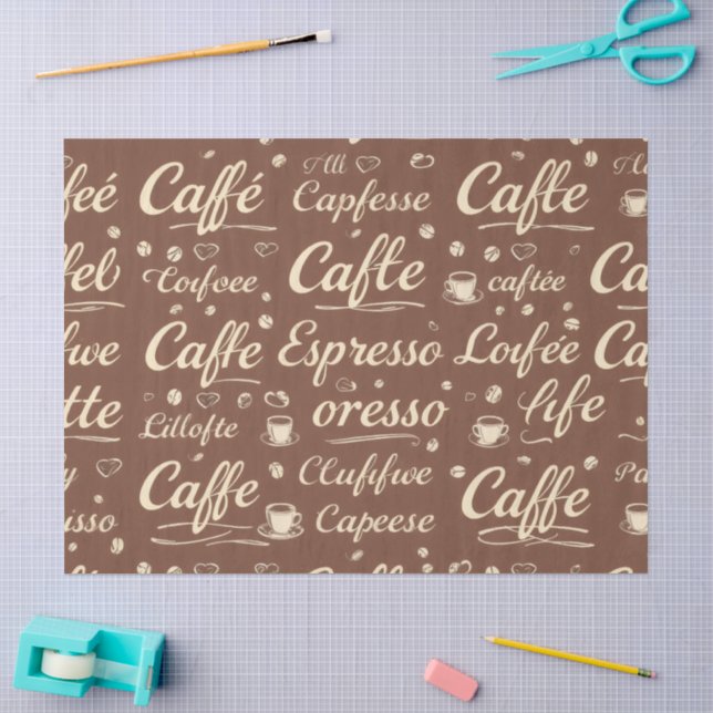 Vintage Coffee Beans & Cup Pattern Tissue Paper –  (Craft)