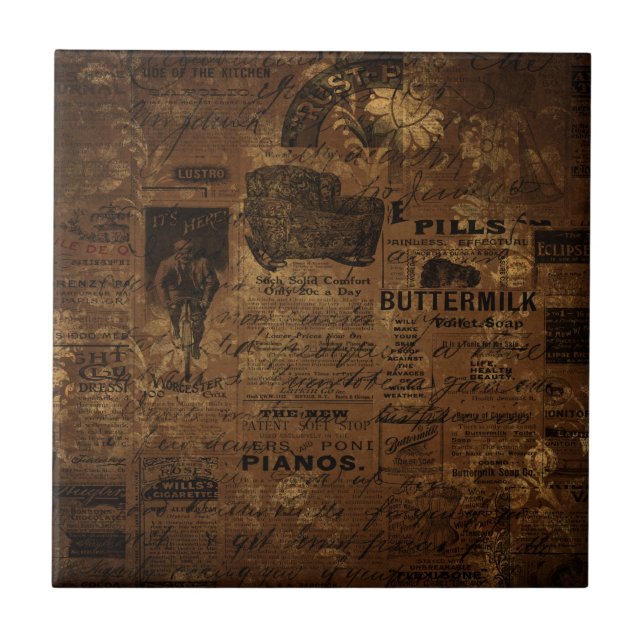 Vintage Coffee Collage    Ceramic Tile (Front)