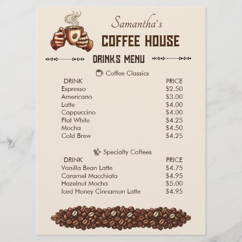 Vintage Coffee Cup Custom Cafe Brand Menu