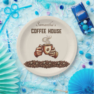 Vintage Coffee Cup Custom Cafe Brand Paper Plates