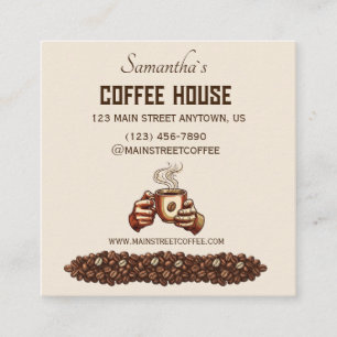 Vintage Coffee Cup Custom Cafe Brand Square Business Card