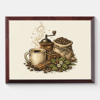 Vintage Coffee Cup Illustration Award Plaque