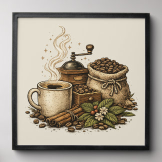 Vintage Coffee Cup Illustration Peel And Stick Photo Tile