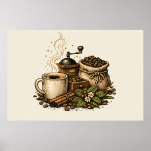 Vintage Coffee Cup Illustration Poster