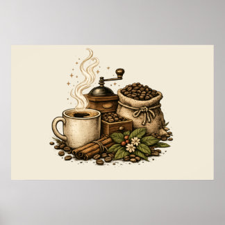 Vintage Coffee Cup Illustration Poster