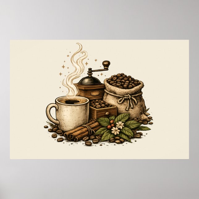 Vintage Coffee Cup Illustration Poster (Front)