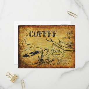 Vintage Coffee Cup Old Fashioned Coffee Grinder Invitation Postcard