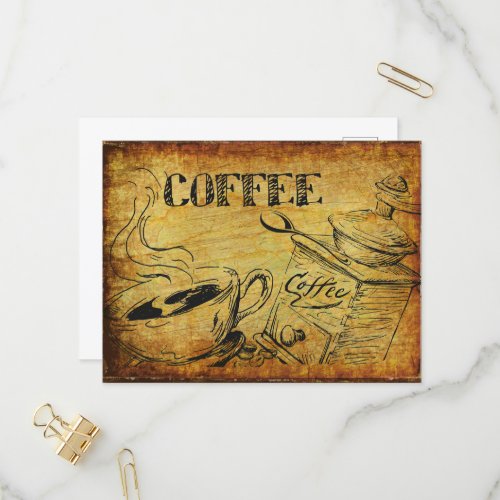 Vintage Coffee Cup Old Fashioned Coffee Grinder Invitation Postcard