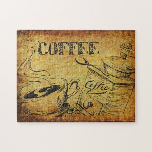 Vintage Coffee Cup Old Fashioned Coffee Grinder Jigsaw Puzzle