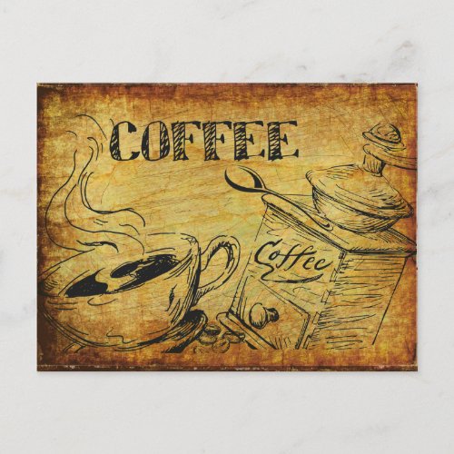 Vintage Coffee Cup Old Fashioned Coffee Grinder Postcard