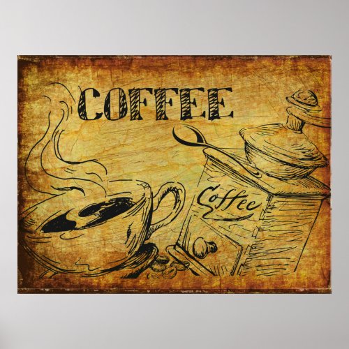 Vintage Coffee Cup Old Fashioned Coffee Grinder Poster