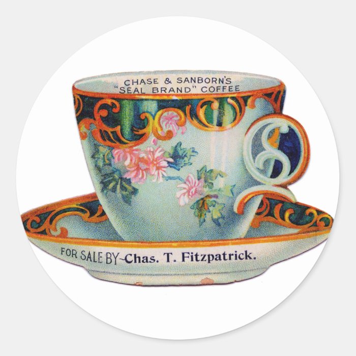 Vintage Coffee Cup Round Stickers