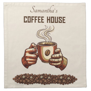 Vintage Coffee Cup Terracotta Cafe Branding Cloth Napkin
