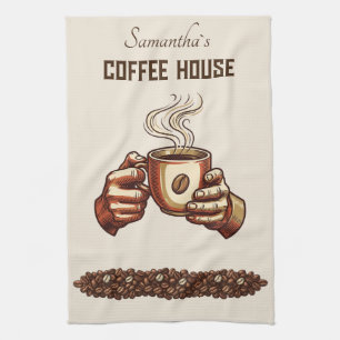Vintage Coffee Cup Terracotta Cafe Branding Kitchen Towel