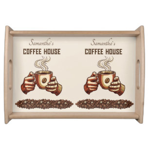 Vintage Coffee Cup Terracotta Cafe Branding Serving Tray