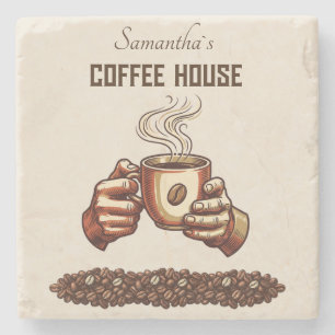 Vintage Coffee Cup Terracotta Cafe Branding Stone Coaster