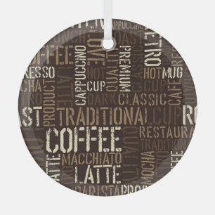 Vintage Coffee Experience Seamless Pattern Glass Ornament