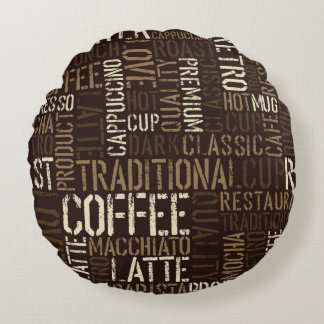 Vintage Coffee Experience Seamless Pattern Round Pillow