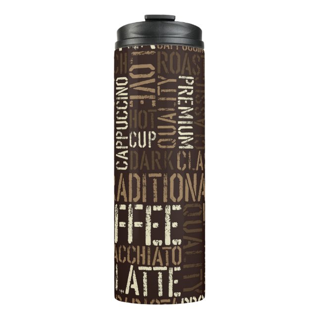 Vintage Coffee Experience Seamless Pattern Thermal Tumbler (Front)