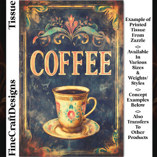 Vintage Coffee & Floral Cup Sign DP6F Decoupage Tissue Paper