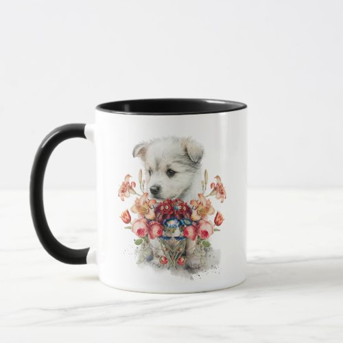 Vintage coffee flower and puppy coffee mug