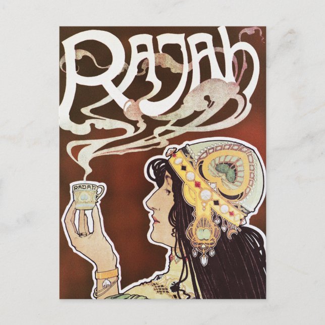 Vintage Coffee Girly Nouveau Ad - Rajah Coffee Postcard (Front)
