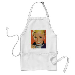 Vintage Coffee, Happy Woman with Retro Coffee Cup Adult Apron