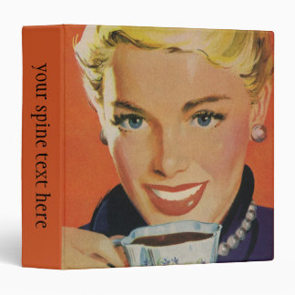Vintage Coffee, Happy Woman with Retro Coffee Cup Binder