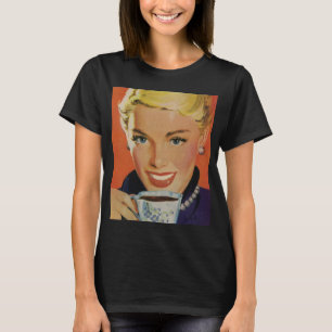Vintage Coffee, Happy Woman with Retro Coffee Cup T-Shirt